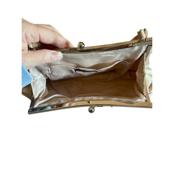 Bijoux Terner Beaded Sequin Evening Bag Champagne Gold Satin Purse Y2K - Picture 5 of 6